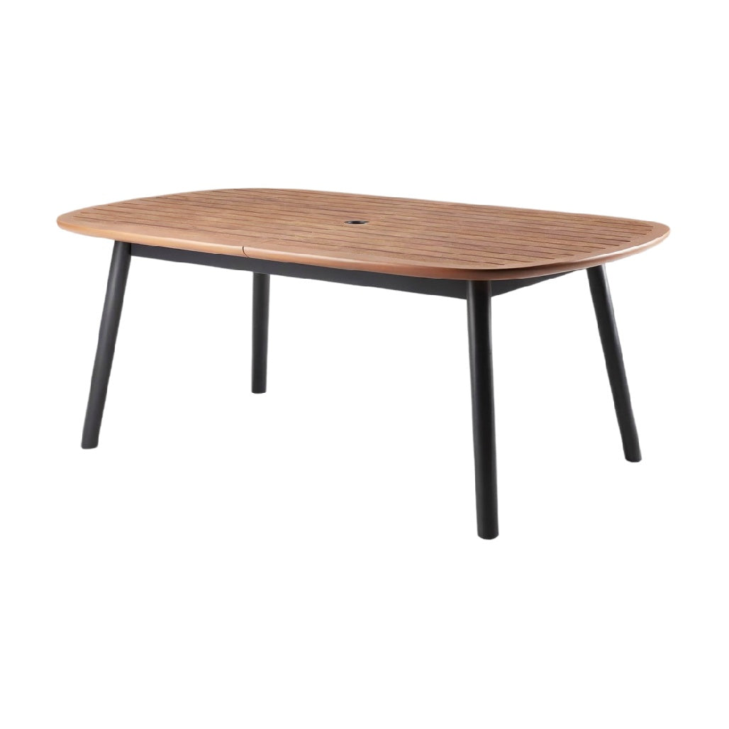 **Table de jardin en bois avec surface rectangulaire et pieds en métal**