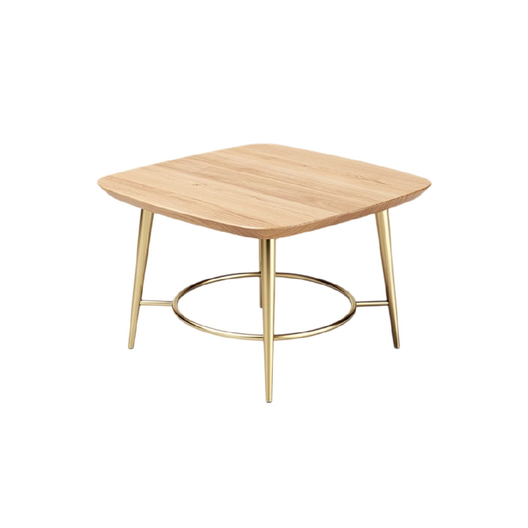 **Table basse carrée en bois avec pieds en métal doré**