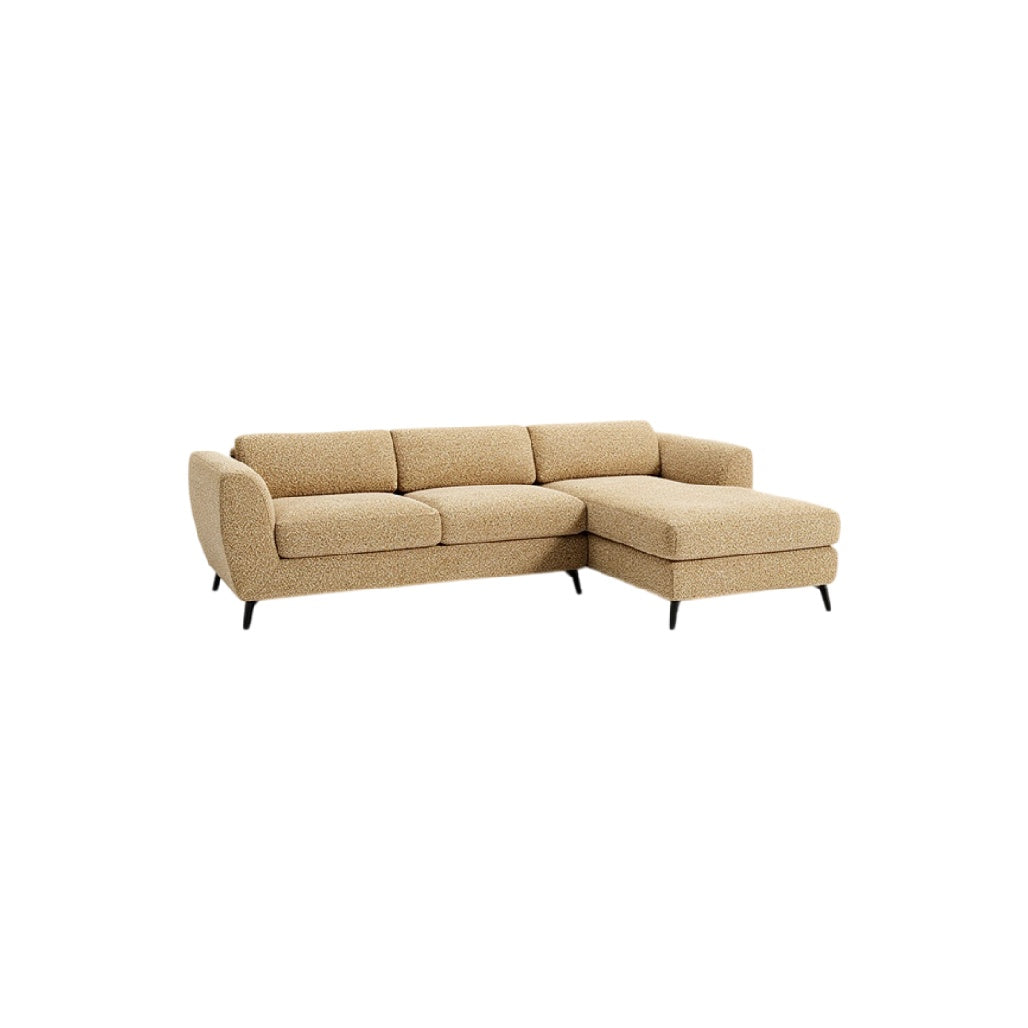 **Canapé d'angle en tissu beige avec repose-pieds**