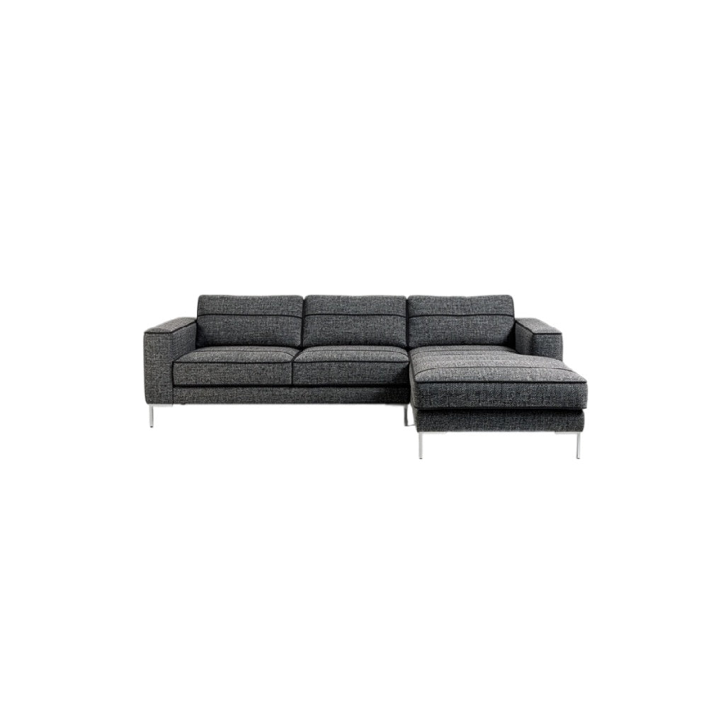 **Canapé d'angle moderne en tissu gris avec accoudoirs modulables**
