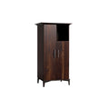 **Armoire en bois foncé avec portes à battants et étagère ouverte**