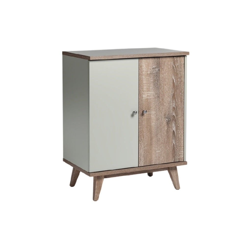 **Meuble de rangement moderniste en bois avec portes en miroir**